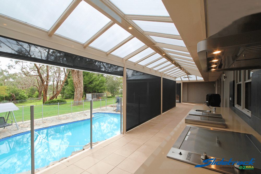 Outdoor Slidetrack blinds create a breathable indoor outdoor space